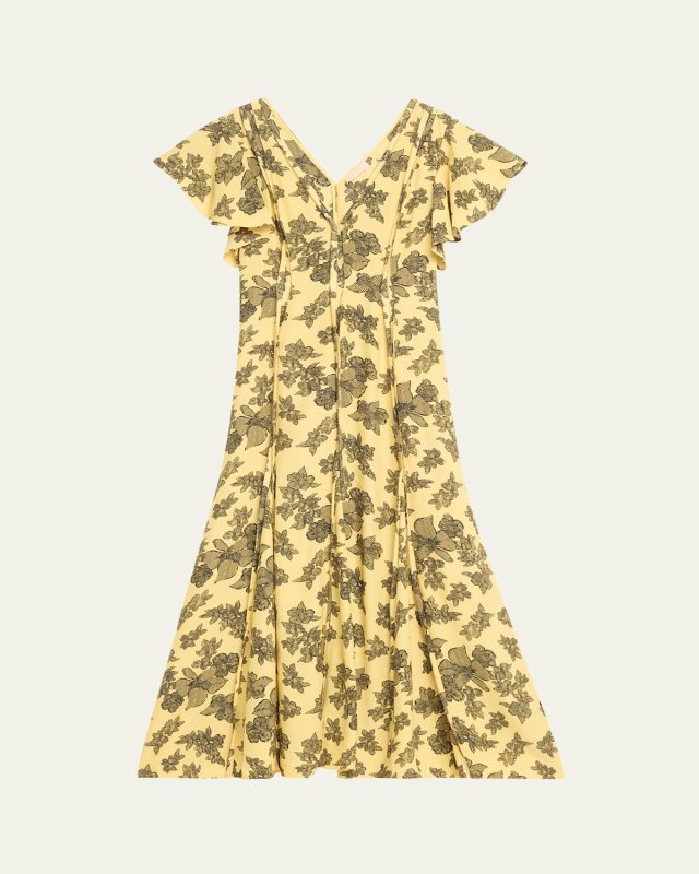 Evette Seamed Floral-Print Midi Dress